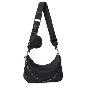 Black leather multi chain handbag crossbody